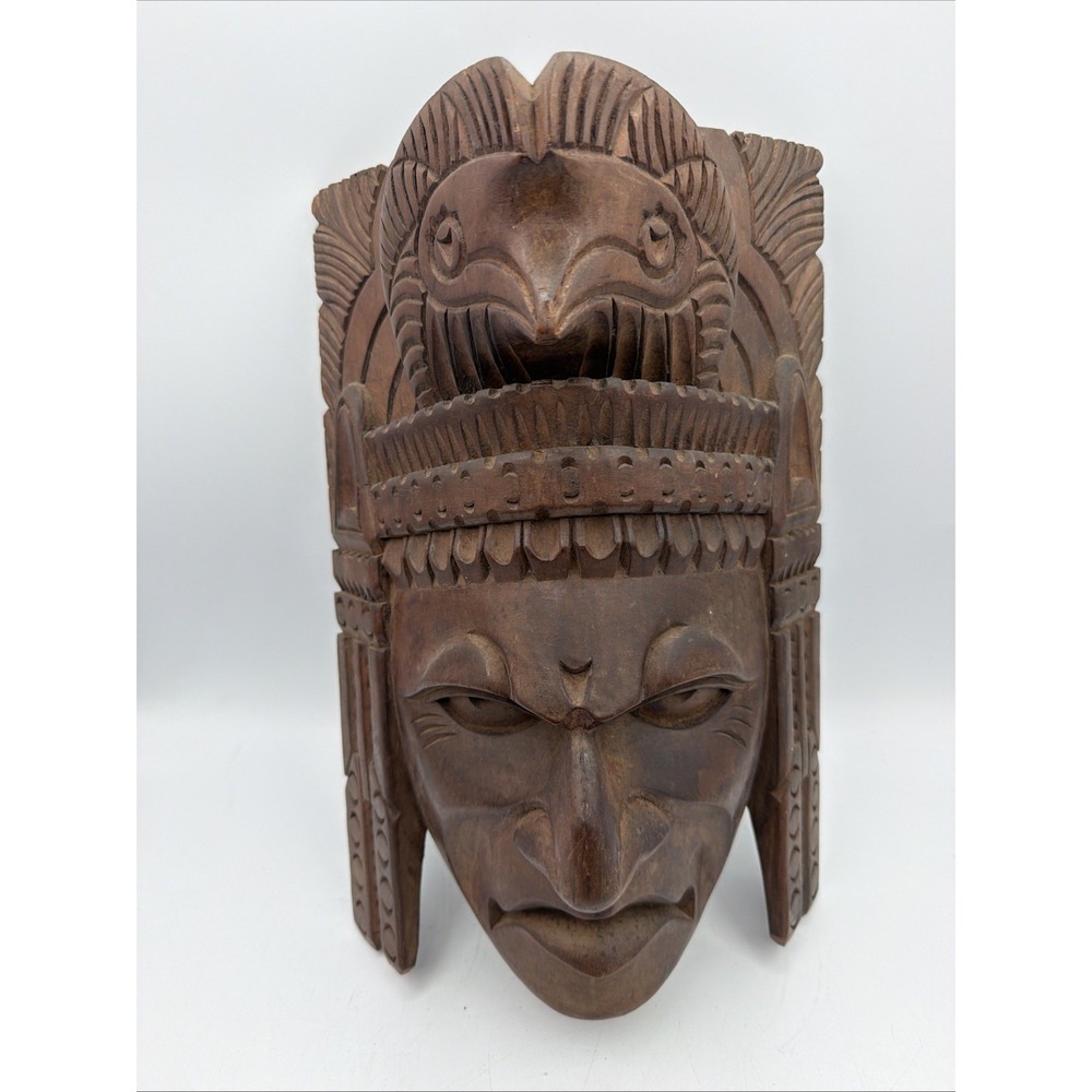 Sacred Quetzal Wooden Mask Guatemalan Mayan Hand Carved Tikal Shamanic 13"